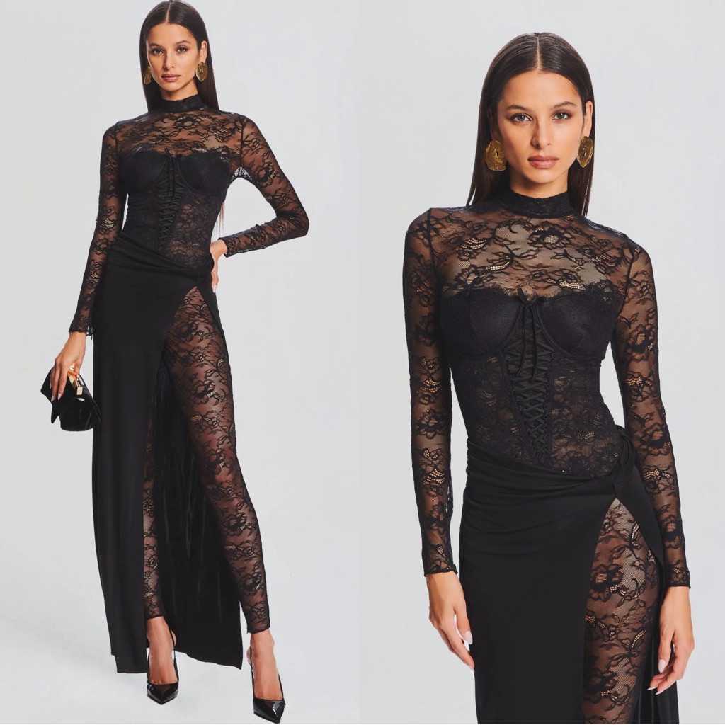 Retrofete Sapphira Lace Dress With Jumpsuit Small Black